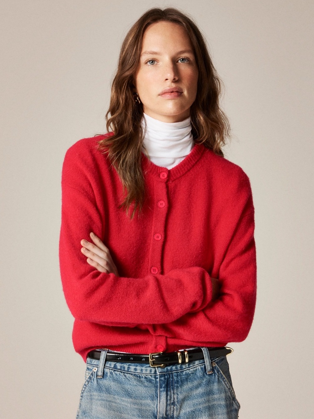 NWT J.Crew Supersoft Bubble-Hem Cardigan | Cherry Red | Size L